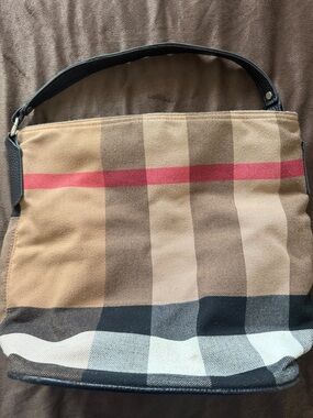 Classic Check Canvas Hobo Bag in Tan, Brown, Black & Red